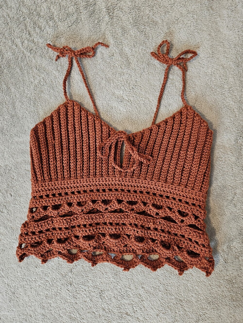 Burnt Orange Crochet Tie-Shoulder Lilith Crop Top